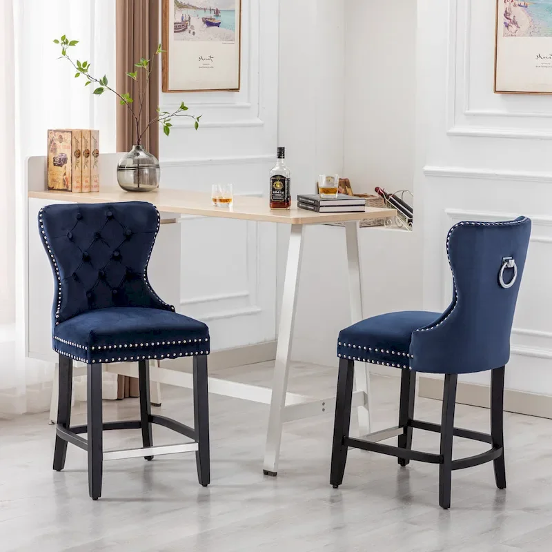 Carter 24 Wingback Tufted Nailhead Counter Stool (Set of 2)