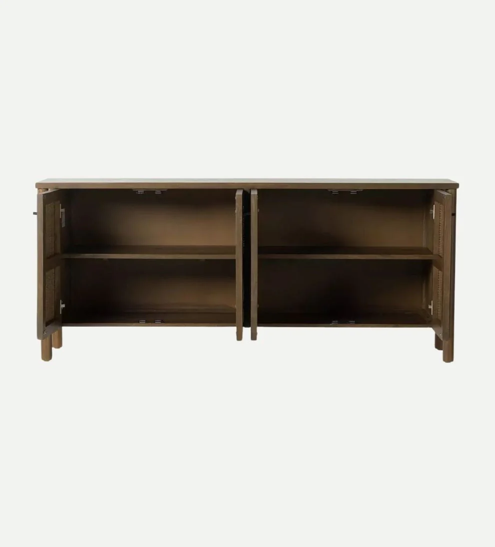 Sideboard ¨C Woven Mango Wood Buffet with Cane Doors, Taupe Finish, Dowel Legs, Spacious Storage for Dining Linens & Serveware, 74W x 18D x 31.5H