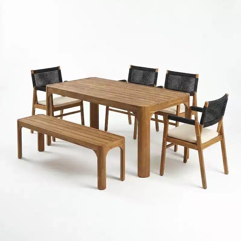 Christopher Knight Home Lan Modern 6 Piece Acacia Wood Patio Dining Set with Slatted Table and Rope Design