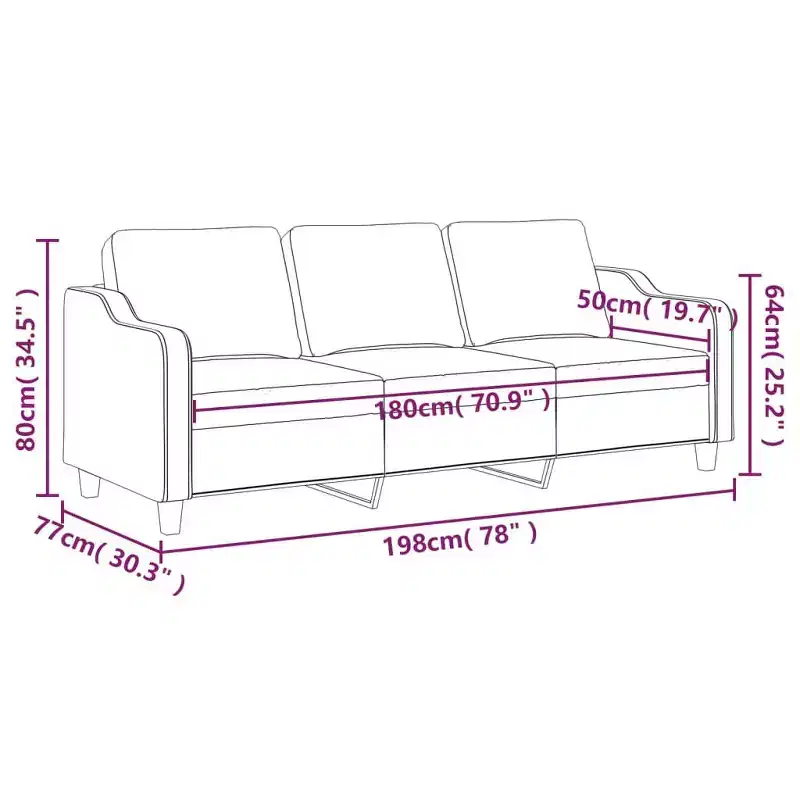 vidaXL 3-seater Sofa Dark Grey Metal Frame, 100% Polyester Fabric, Foam