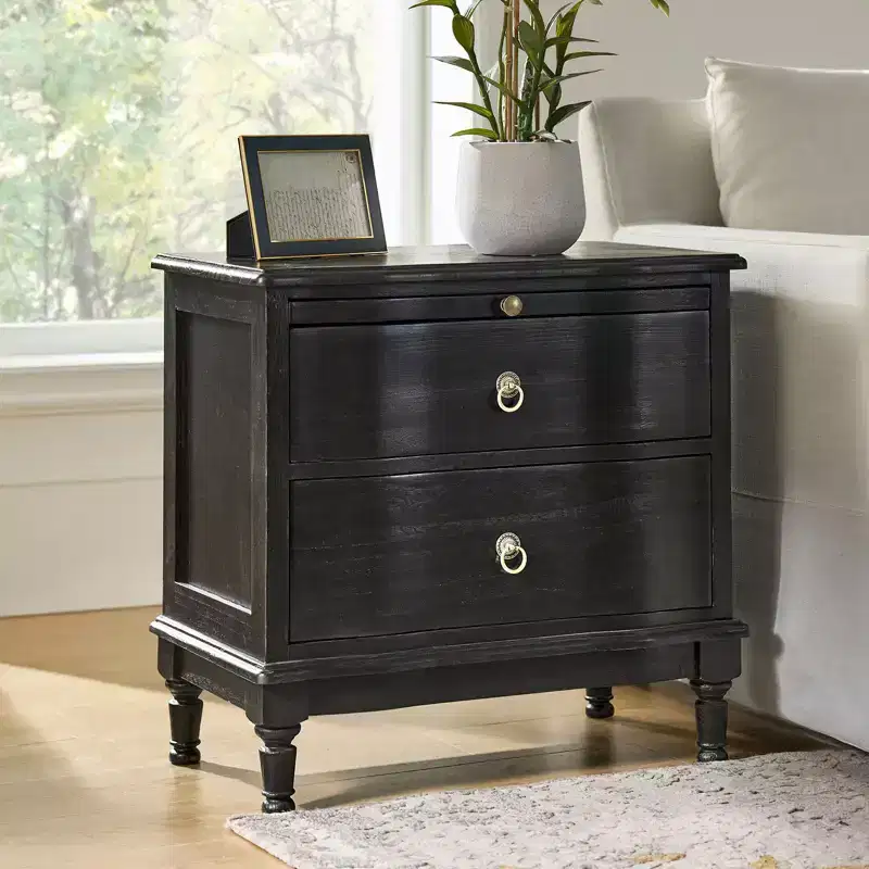 Traditional 2-Drawer Solid Wood End Table with Built-In Outlet