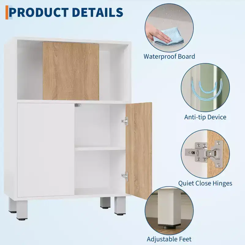 Wooden Storage Cabinet - Sideboard with Sliding Doors, Adjustable Shelves, Corner Cabinet, Compact Bookshelf
