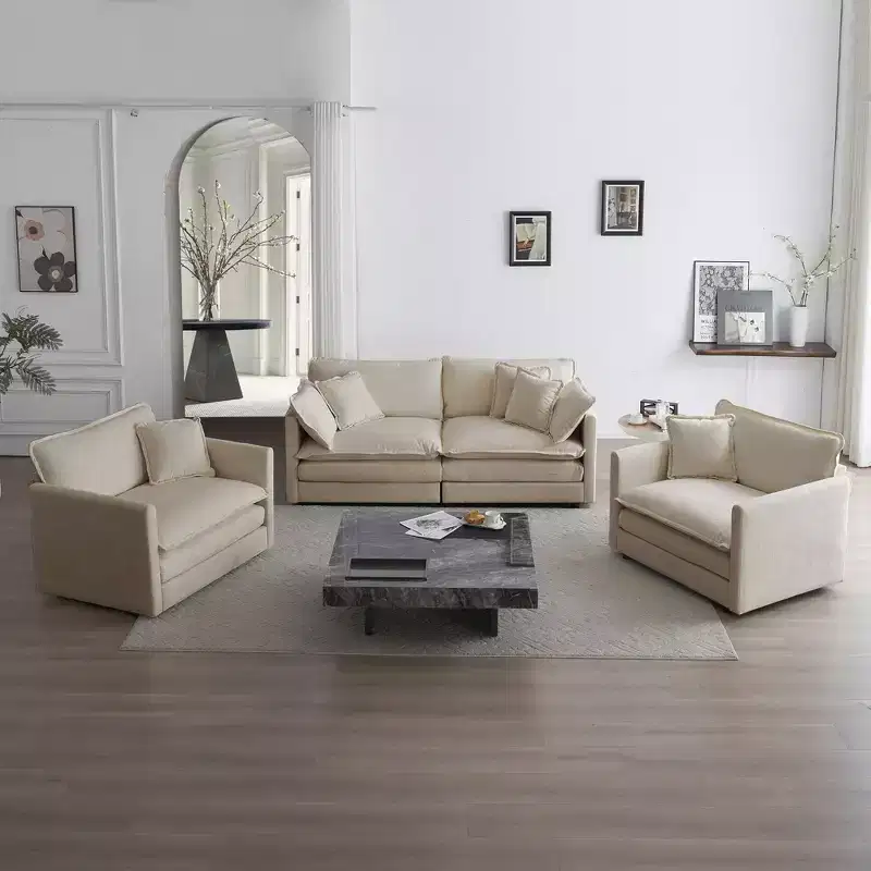 3 Piece Sofa Set with Arm Pillows and Toss Pillows Sofa Set Include 2 Piece of Arm Chair and One 2 Seat Sofa Green Chenille