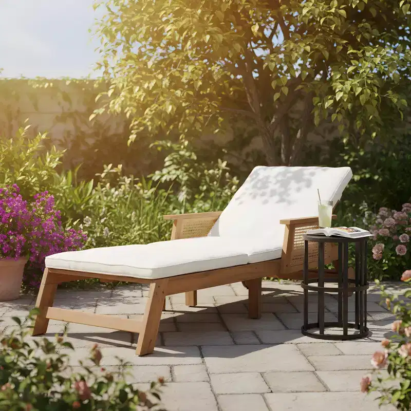 Christopher Knight Home Jisoo Modern Acacia Patio Sunlounge and Ceramic Tile Table Set with Wicker Armrest
