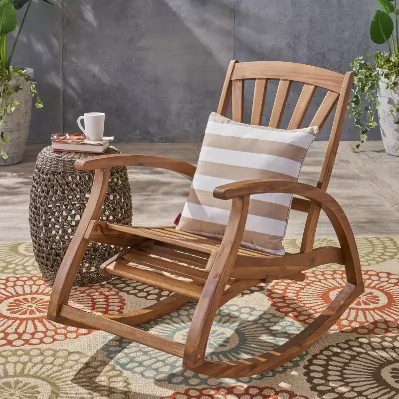 TUYOHW Boho Style Recliner Chair,Premium Acacia Rocking Chair with Retractable Footrest for Garden,Porch & Backyard,Outdoor Leisure Chair