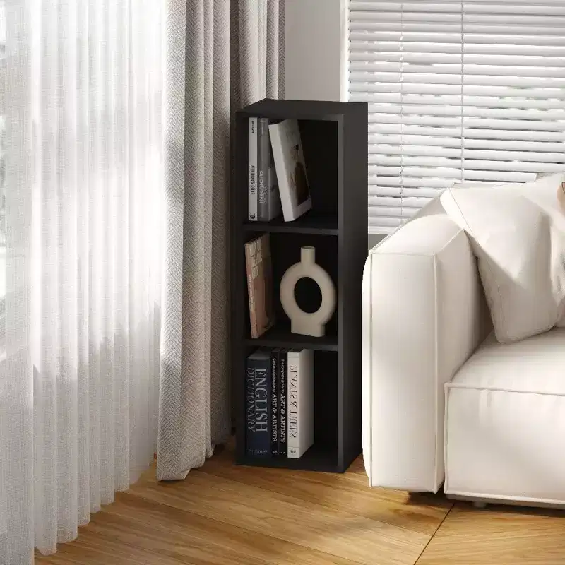 3-Tier Narrow Bookcase – Black / White, 1-Person Assembly
