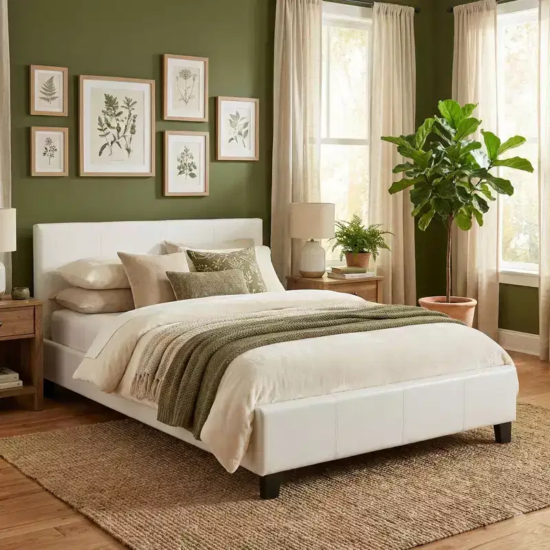 GDFStudio Clara Contemporary Faux Leather Upholstered Platform Bed Frame with Adjustable Headboard