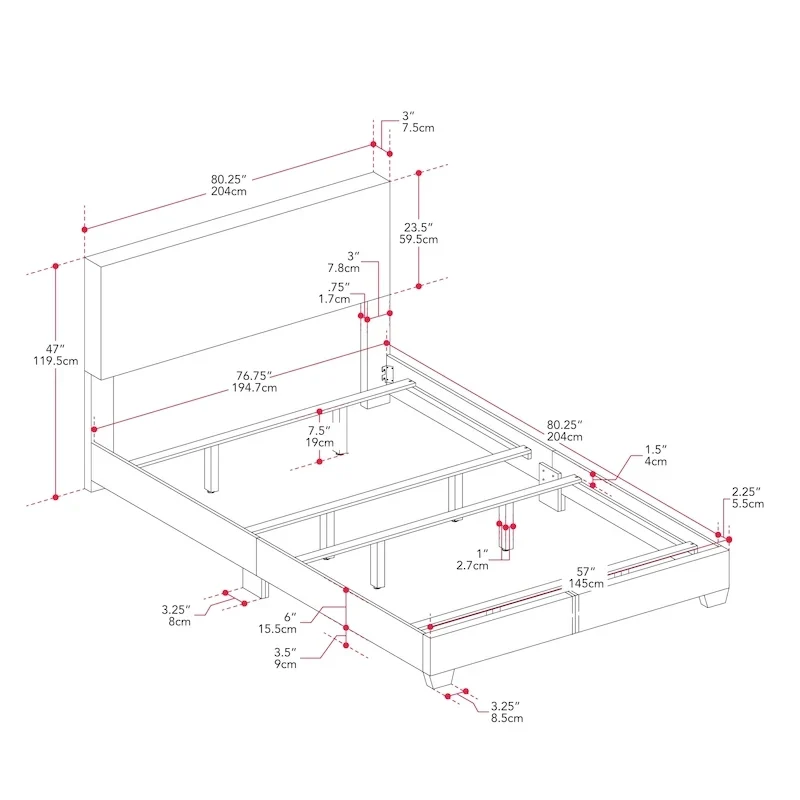 Modern King Bed with Upholstered Headboard (Box Spring Required)