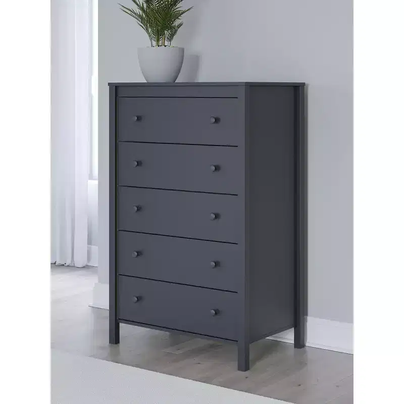 Signature Design by Ashley Simmenfort 5 Drawer Tall Dresser, Navy Blue