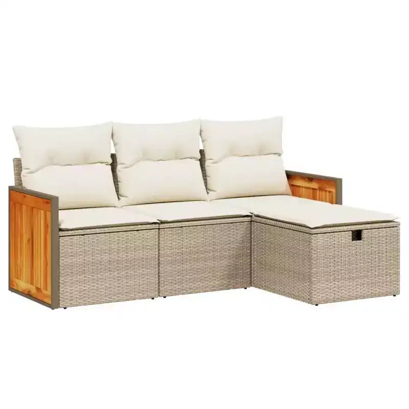 vidaXL Patio Sofa Set with Cushions Outdoor Furniture 4 Piece Poly Rattan