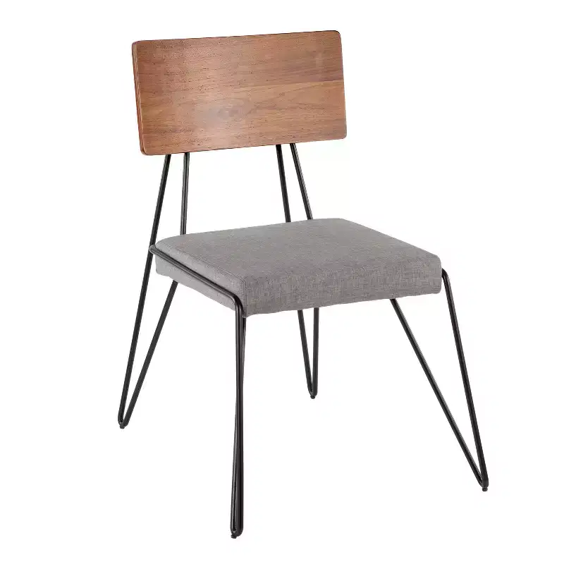 Set of 2 Loft Mid Century Modern Chairs Gray/Black - Lumisource: Hairpin Legs, Wood Backrest, Polyester Seat