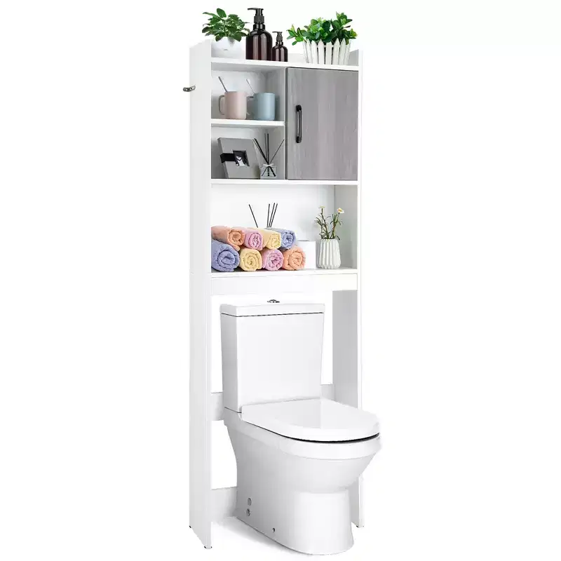 Over The Toilet Storage Cabinet Bathroom Space Saver w/ Open Shelves & Door