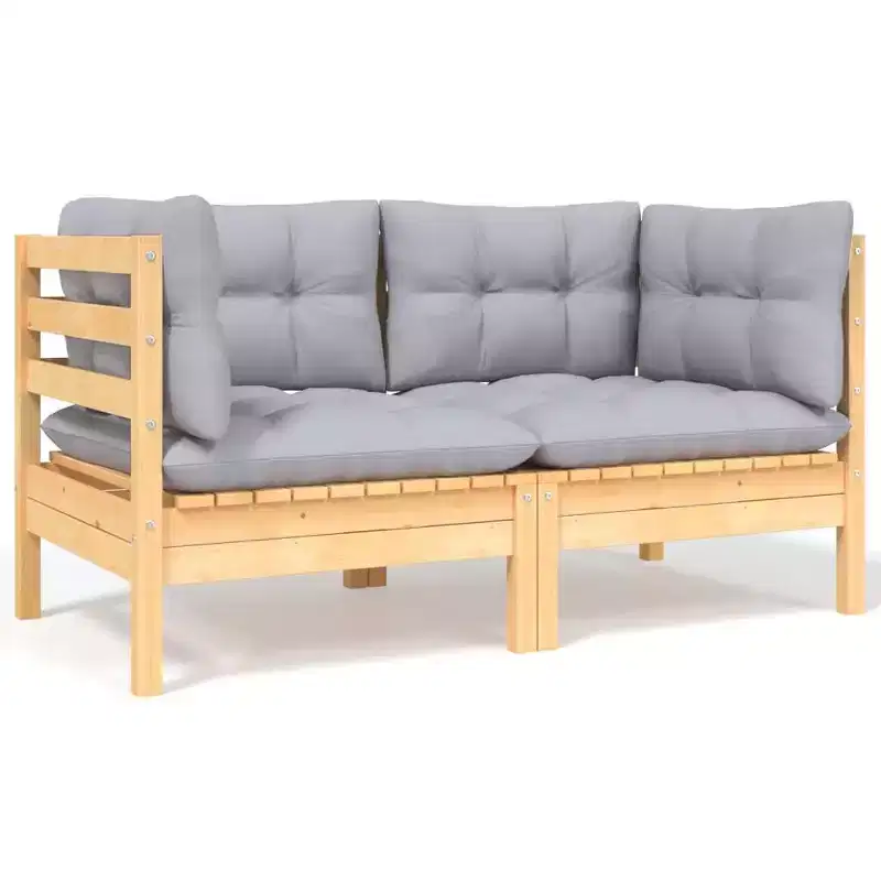 vidaXL Garden Lounge Set Grey Solid pine wood, 100% polyester fabric Large