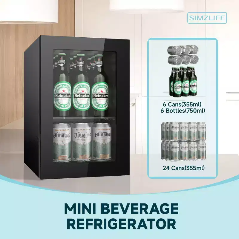 EUHOMY 24 Cans Mini Beverage Cooler, 0.6 Cu. ft. Fridge, 40F-61F Digital Temperature Control, LED Light, Black