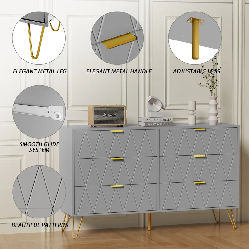 6 Drawer Dresser Drawer Chest Tall Storage Cabinet Organizer Unit Bedroom Living Room