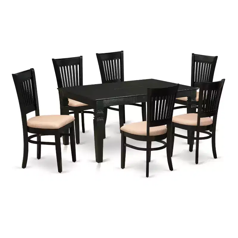 Black Wood Dining Table Set, Seats 6, 7-Piece
