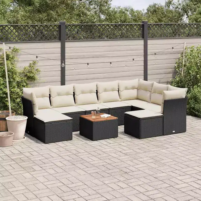 vidaXL Garden Sofa Set Black Poly Rattan 10 Piece Adjustable Armrests