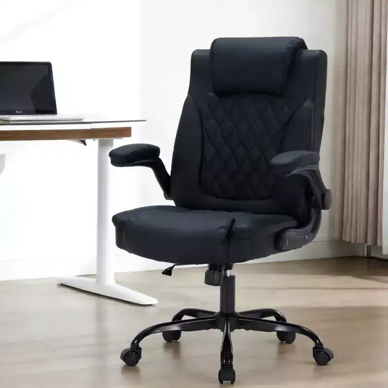 Heavy Duty Ergonomic Office Chair – 350 lbs, PU Leather, Lumbar Support & Flip-Up Arms