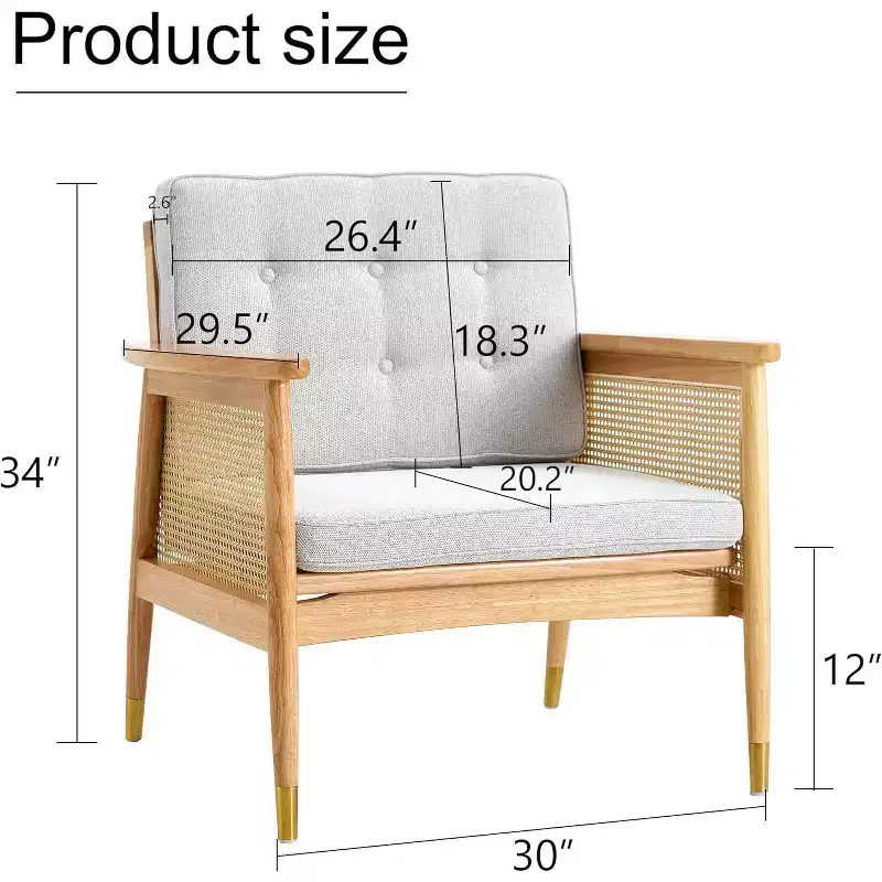 Accent Chair with Rattan Frame and Upholstered Seat