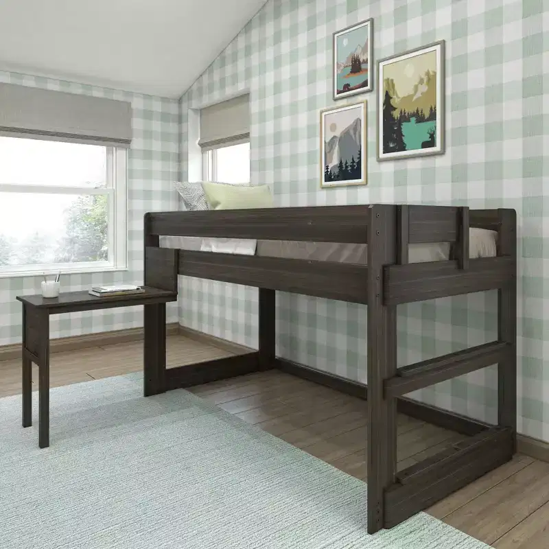 Max & Lily Solid Wood Loft Bed with Desk, Modern Farmhouse High Twin Loft Bed For Kids