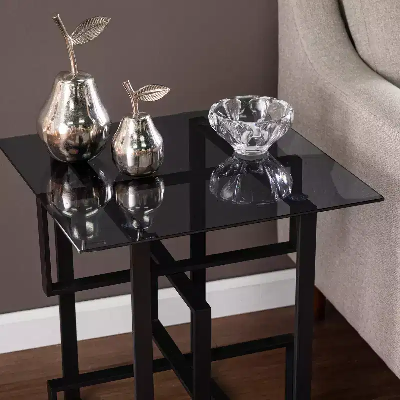 Clanlin Glass-Top Accent Table - Black - SEI