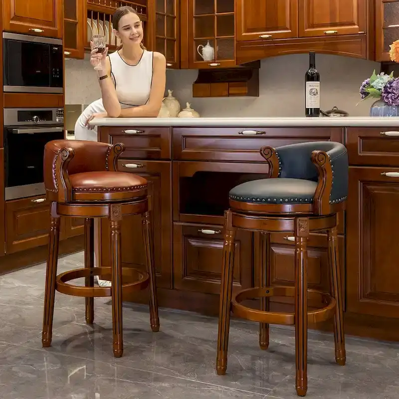 Cow top Leather Wooden Bar Stools