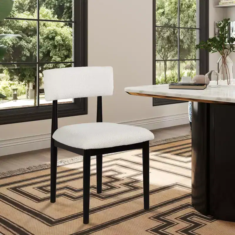 TUYOHW Modern Small Boucle Dining Chairs Set of 2,Upholstered Dining Room Chairs with Curved Backrest & Rubberwood Frame