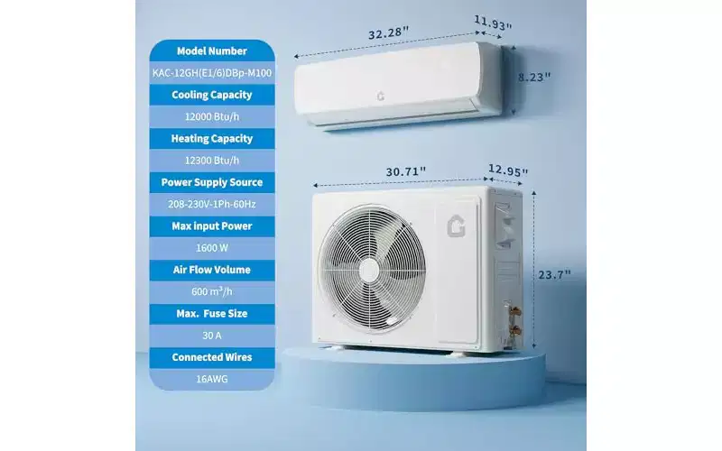 Garvee 12000 BTU Ductless Mini Split Air Conditioner and Heat Pump,3-in-1 All-in-One Cooling Heating and Dehumidifier,10ft Pre-Charged Line Set