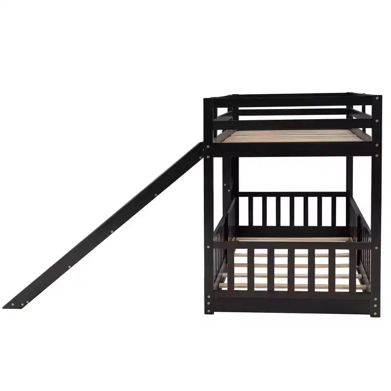 Twin Over Twin Bunk Bed with Slide and Ladder, White
