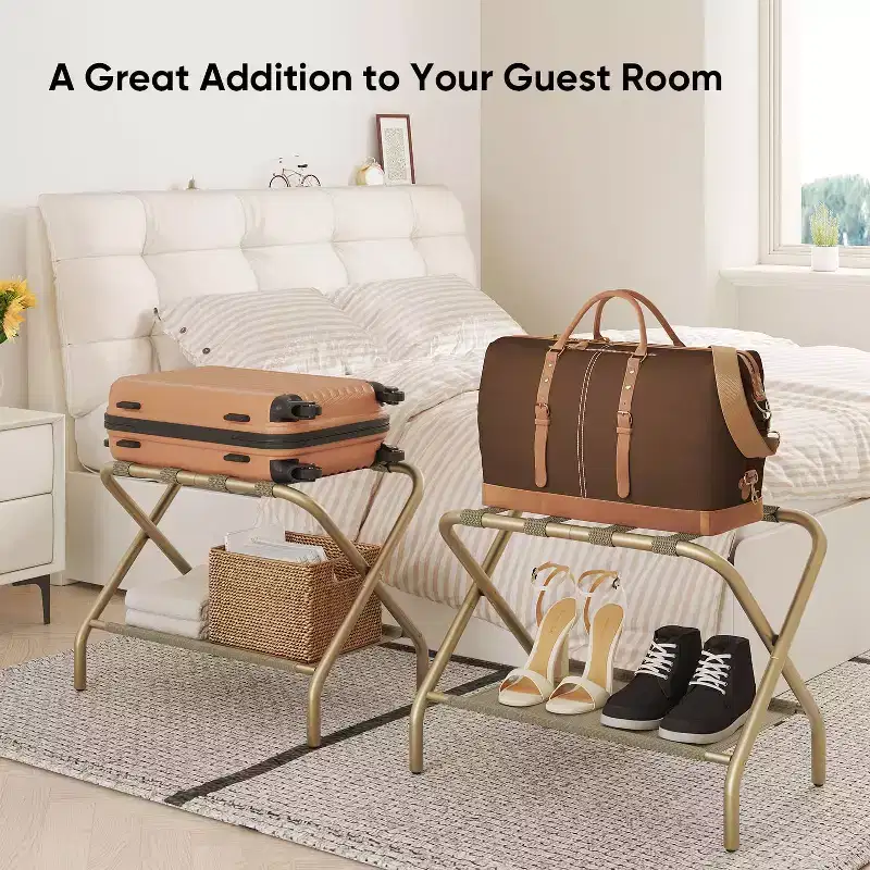 Folding Luggage Rack for Guest Room with Shoe Shelf – 110 lbs Capacity