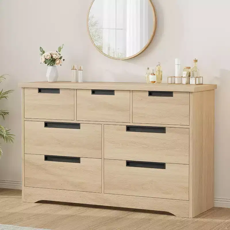 7-Drawer Wood Dresser Chest with Embedded Handles, Organizer for Living Room, Nursery & Entryway