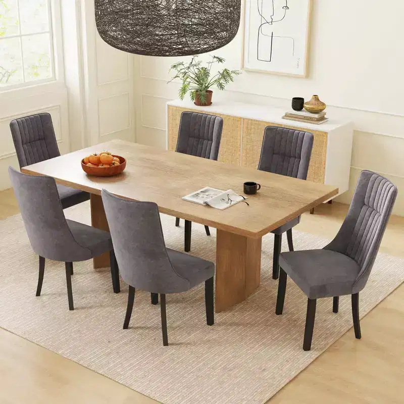 Costway Channel Tufted Dining Chairs Set of 2/4 with High Backrest Rubber Wood Legs Modern