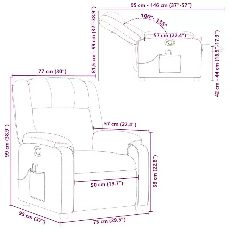 vidaXL Massage Recliner Chair, Adjustable Recliner with 6-Point Vibration Massage, Black Leather