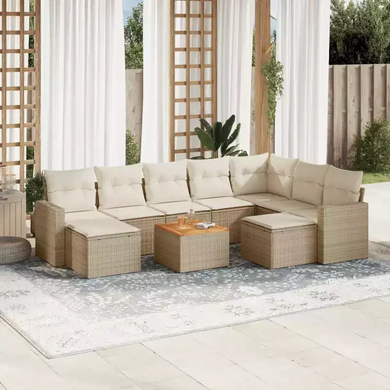 vidaXL Patio Sofa Set with Cushions Outdoor Furniture 10 Piece Poly Rattan - Beige and Cream