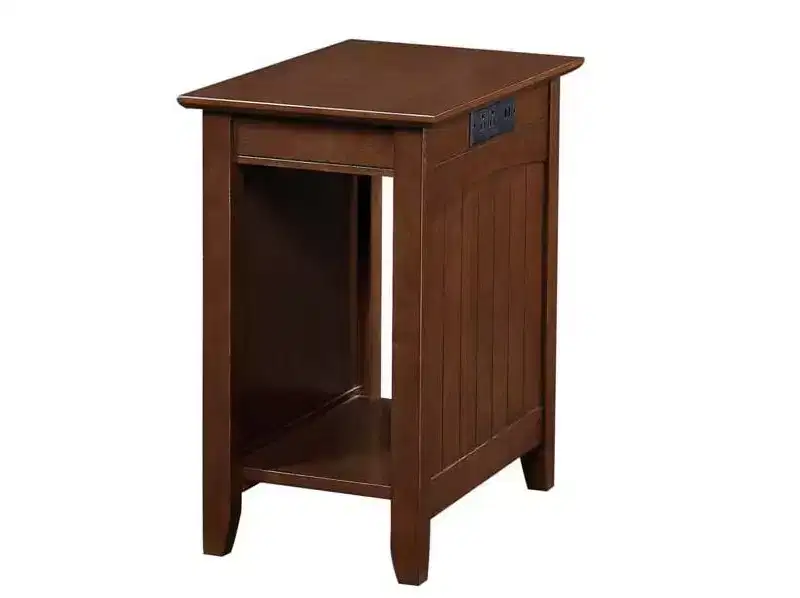 Rectangle Wood End Table with Built-In Charging Station, 2 Outlets & 2 USB Ports, Black