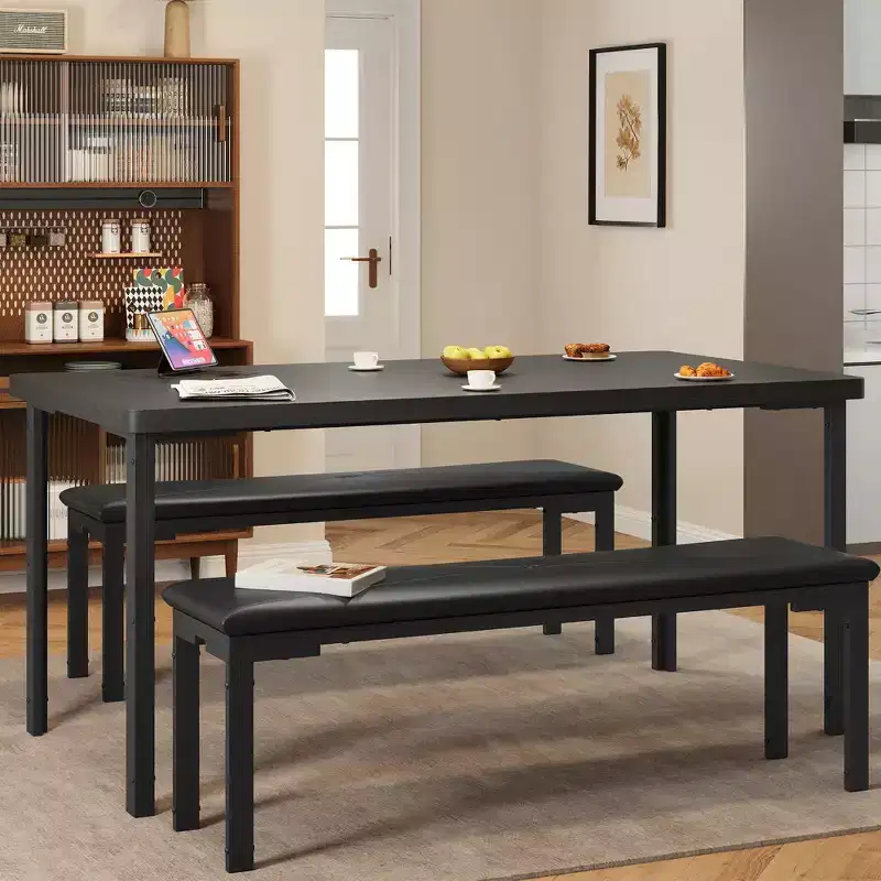 Kitchen Table with 2 Benches, with Metal Frame