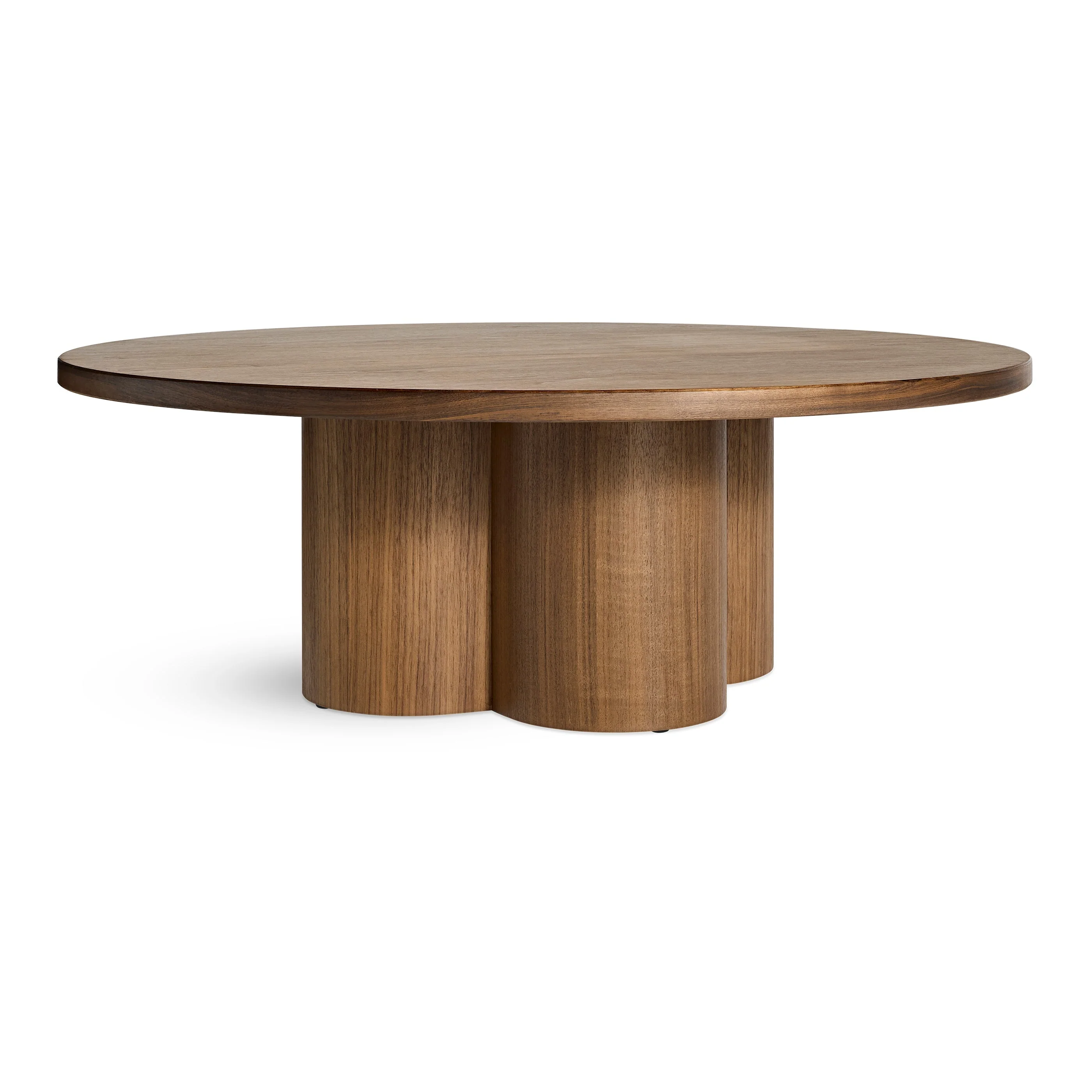 Modern White Oak Wood Coffee Table with Clover Pedestal Base for Living Room