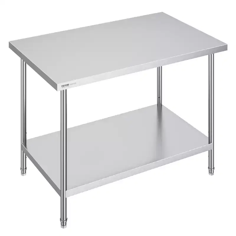 Stainless Steel Prep Table, 30 x 48 x 34 Inch, 880 lbs Load Capacity, Heavy Duty Metal Worktable with 3 Adjustable Height Levels