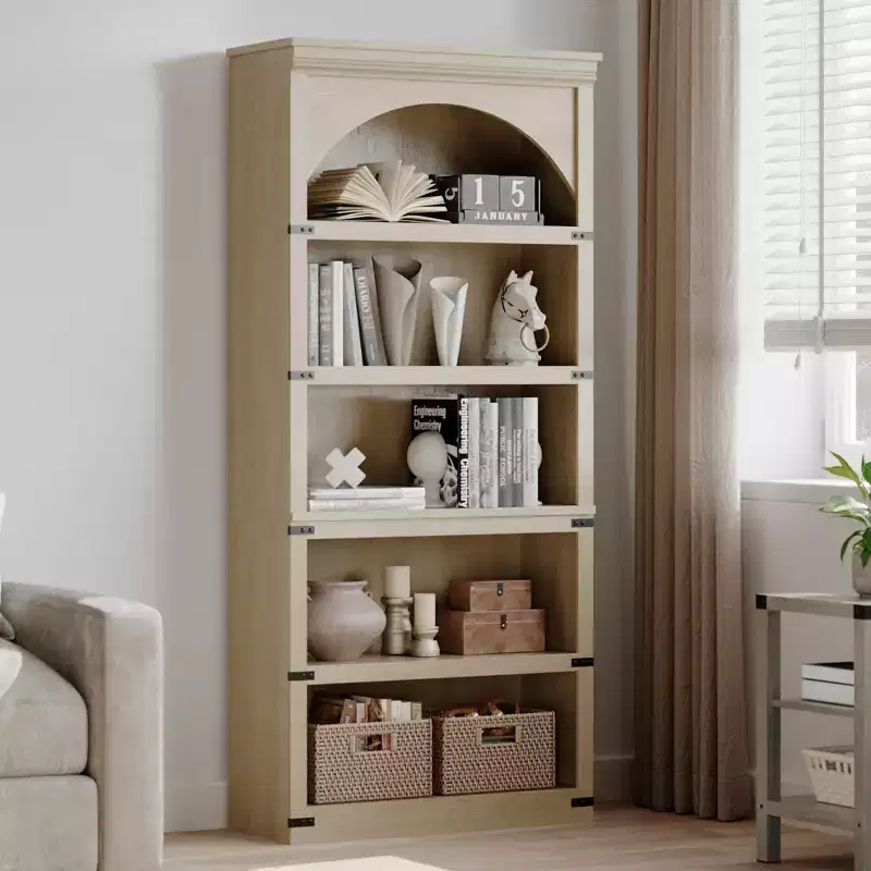 Arched Bookcase, 5-Tier Bookshelf, 68.7-inch High Farmhouse Style Bookcase, Curved Storage Rack for Home Office, Living Room