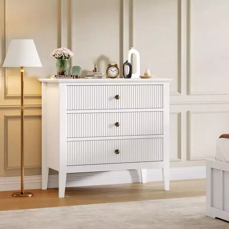 Black Fluted 3 Drawer Dresser,Modern with Vertical Texture Wood Dresser for Bedroom, Living Room, Entryway