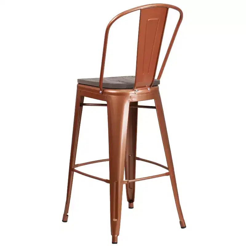 Flash Furniture 30 High Metal Barstool with Back and Wood Seat
