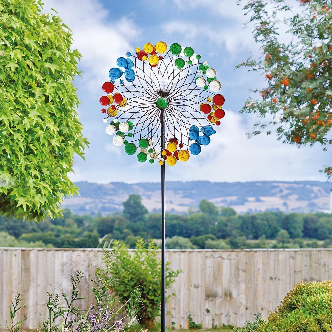 2m Solar Wind Spinner with Colour Changing LED Garden Art
