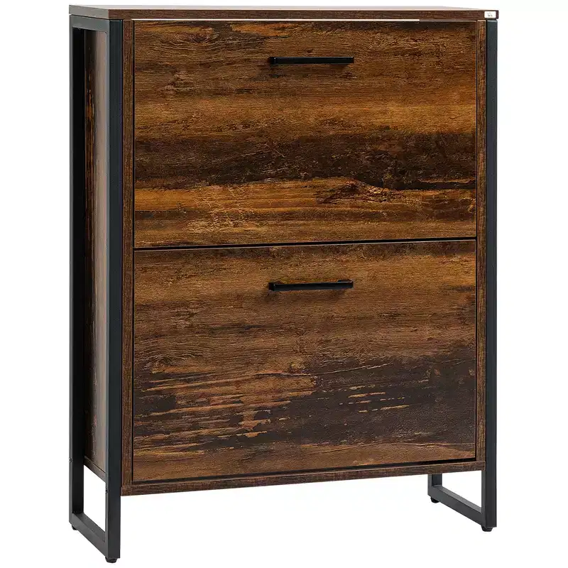 Industrial Shoe Cabinet with 2 Flip Drawers, Freestanding Shoe Storage Cabinet for 12 Pairs, Narrow Slim Shoe Rack for Entryway, Hallway