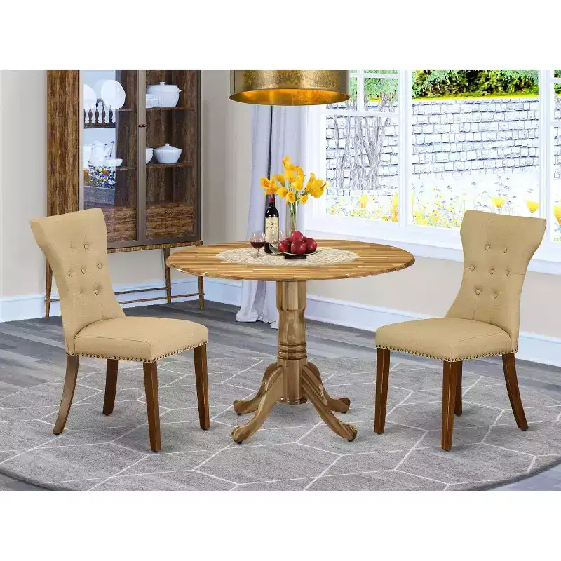 3-Piece Natural Oil Finish Solid Wood Top - Round Dining Room Set - Seats 4