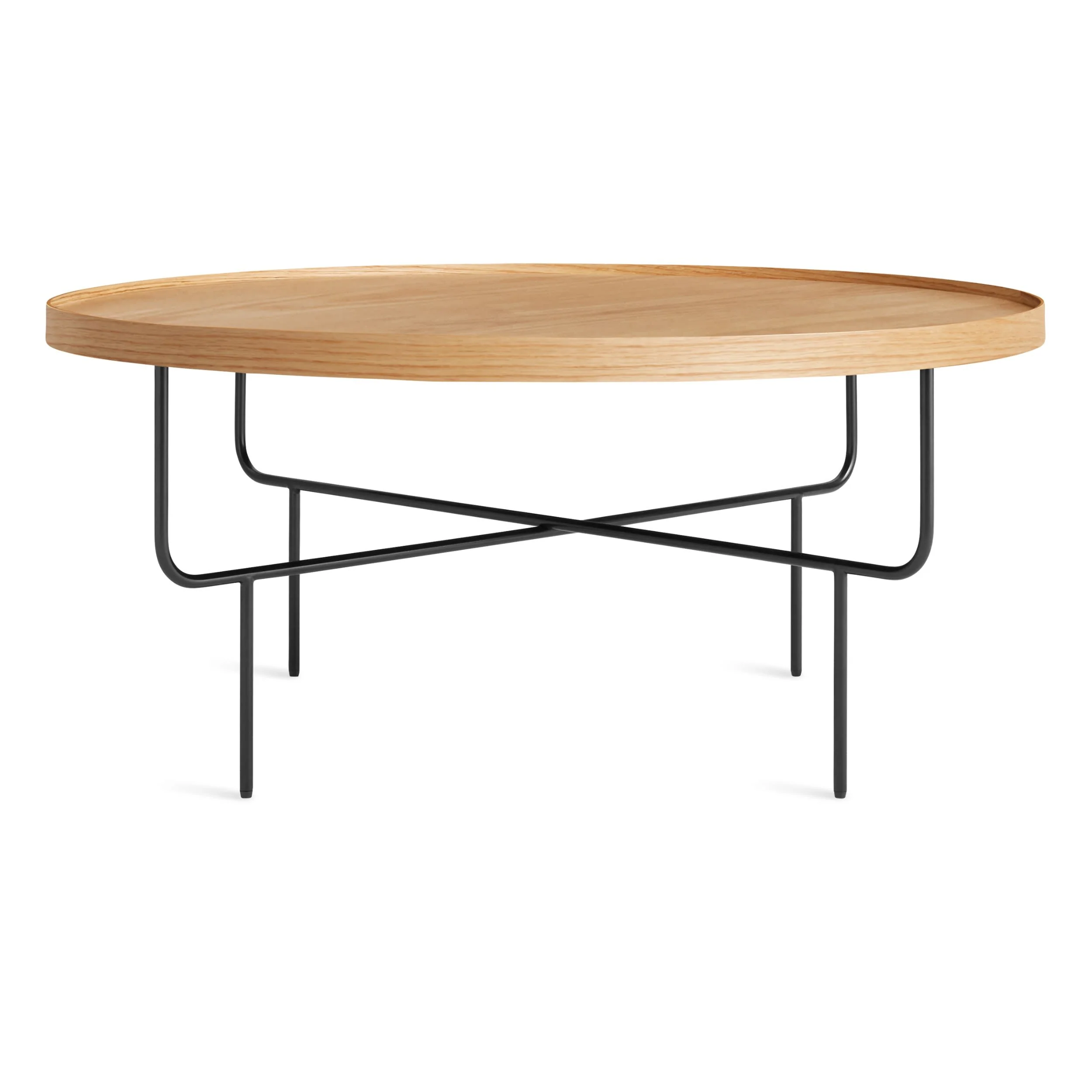 Modern White Oak Wood End Table with Wire Base for Living Room