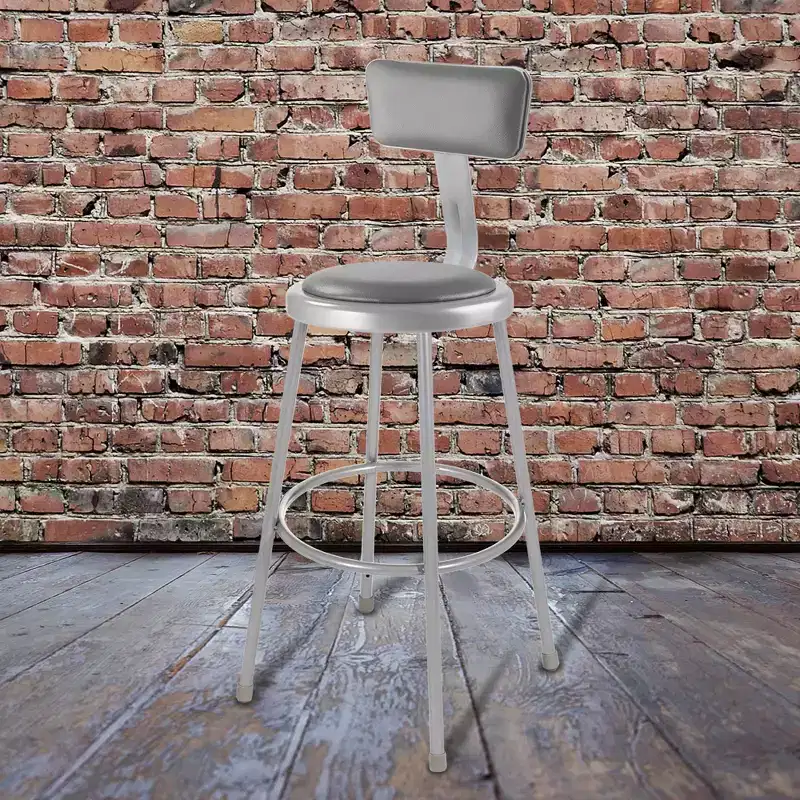 Hampden Furnishings 2pk 30" Otto Collection Stool with Backrest Gray: Upholstered Vinyl, Steel Frame, 300 lbs Capacity
