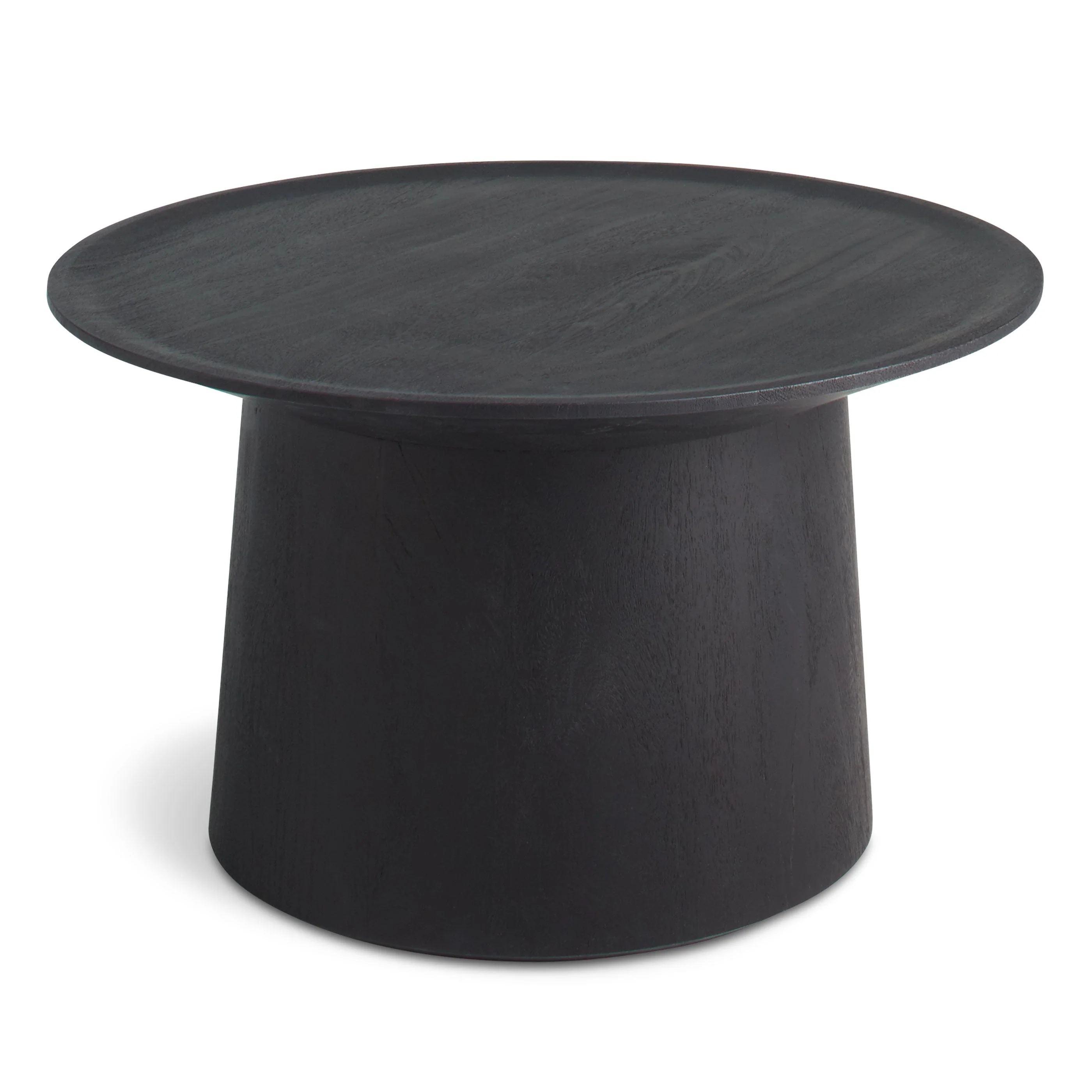 Modern Black Acacia Wood Coffee Table with Pedestal Base for Living Room