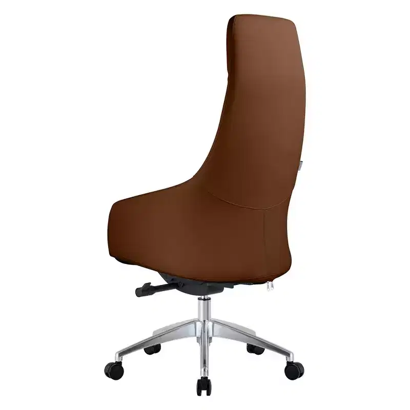 LeisureMod Celeste High-Back Leather Office Chair with Headrest - Modern Iron Frame Swivel & Tilt Executive Desk Chair