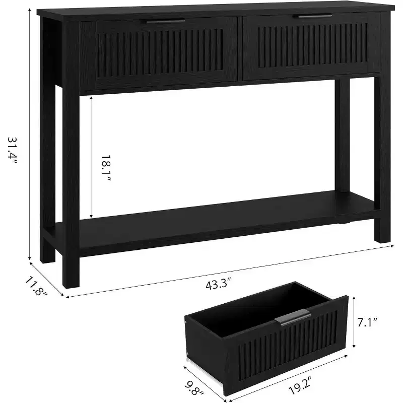 Fluted Console Table with Two Drawers, Entryway Accent Table, Wooden Sofa Table for Living Room, Foyer and Hallway, Storage Display