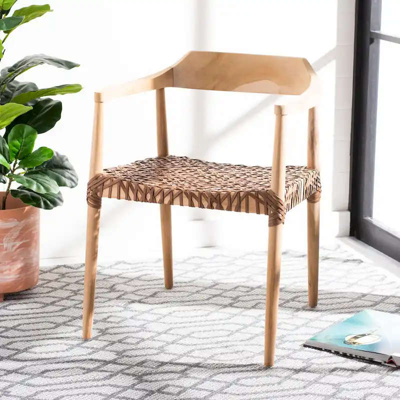 Munro Wanda Woven Leather & Solid Wood Accent Chair (Fully Assembled) - 22 W x 20.5 L x 28.5 H - 22Wx21Dx29H